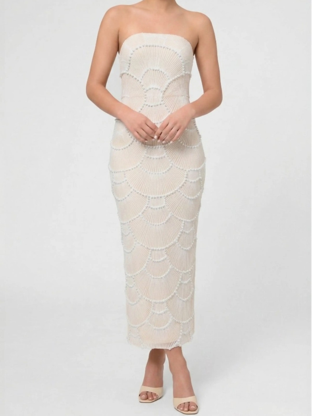 RACHEL Rachel Roy Cream Strapless Beaded Midi Dress